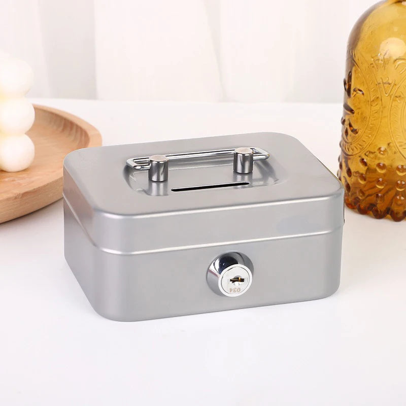 Portable Mini Lockable Steel Cash Box – Coin & Key Safe Lockable Cash Box PRIMED Gray