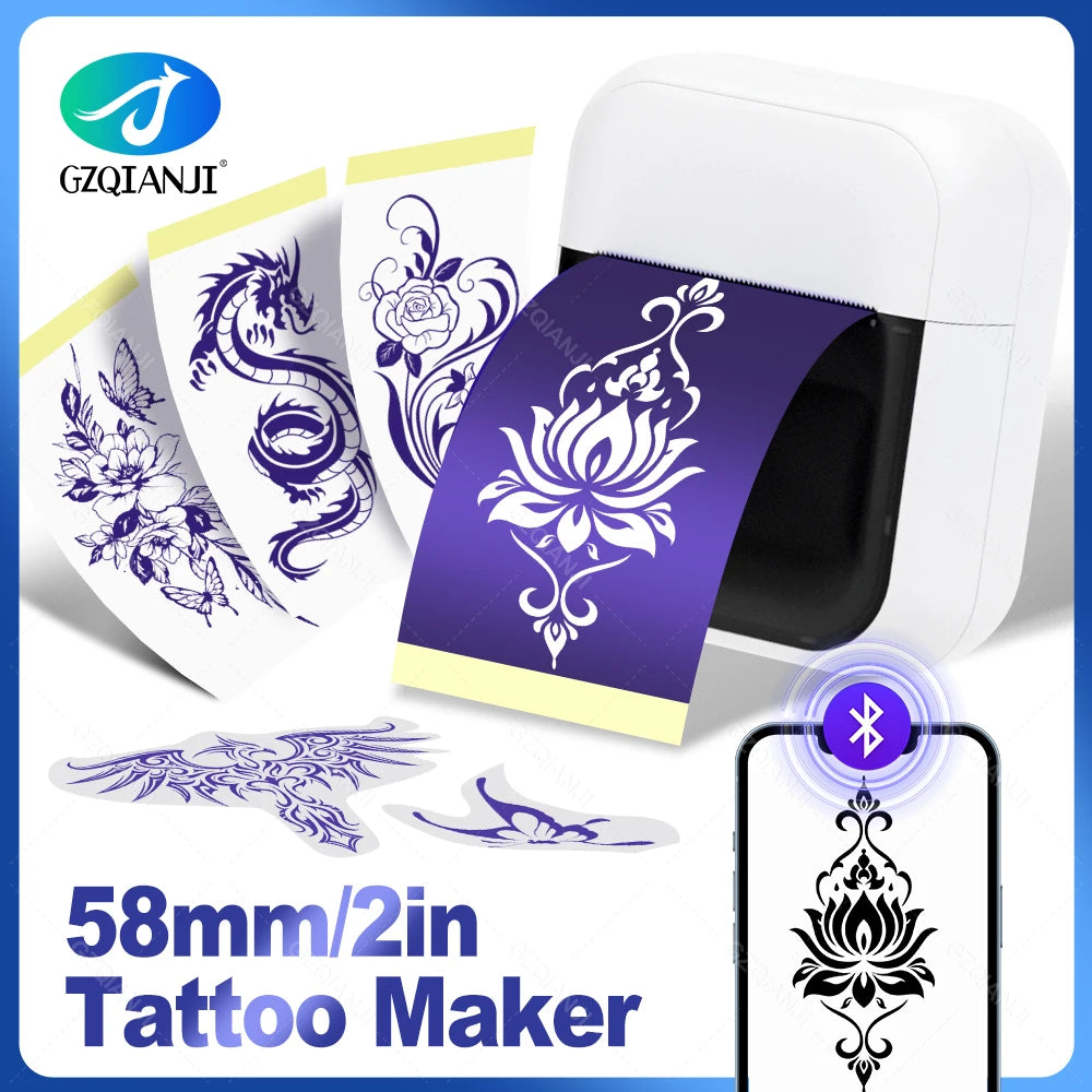 58mm Bluetooth Tattoo Stencil Printer – Mini 2" Thermal Maker Tattoo Stencil Printer PRIMED