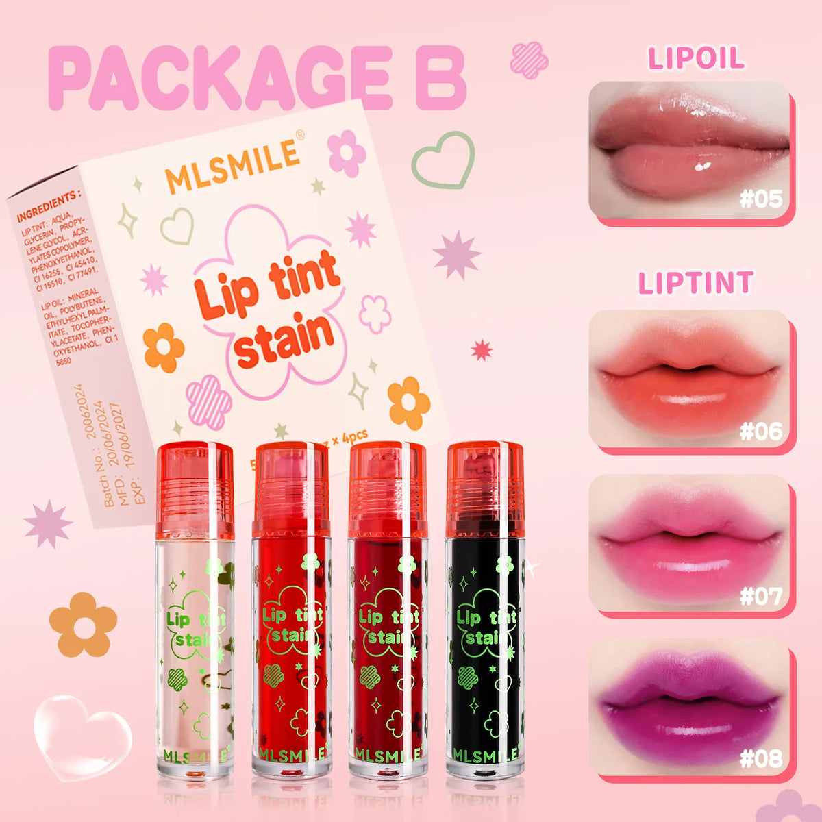 MLSMILE Roll-On Matte Lip Tint – Waterproof Long-Lasting Gloss Roll-On Lip Tint PRIMED B