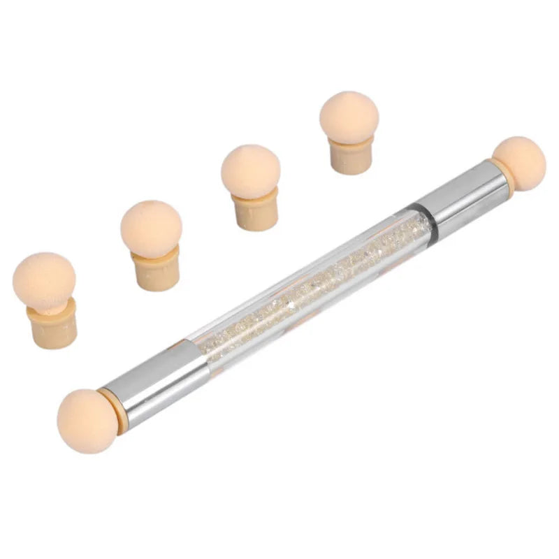 JEARLYU Double-Ended Ombre Nail Sponge Brush + 4 Sponge Heads Nail Art Brush PRIMED