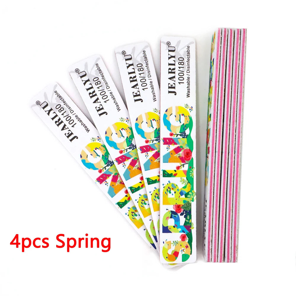 JEARLYU Nail File Buffer Set 100/180 Grit – 4 to 18 Pcs Nail File Buffer PRIMED 4pcs-Spring
