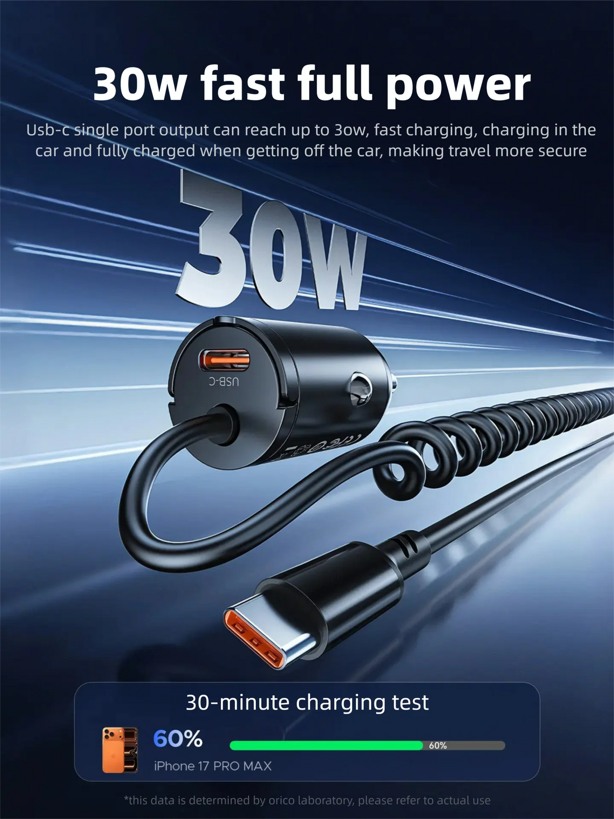 ORICO 30W USB-C Car Charger – PD & QC 3.0 Fast Charging USB-C Car Charger PRIMED