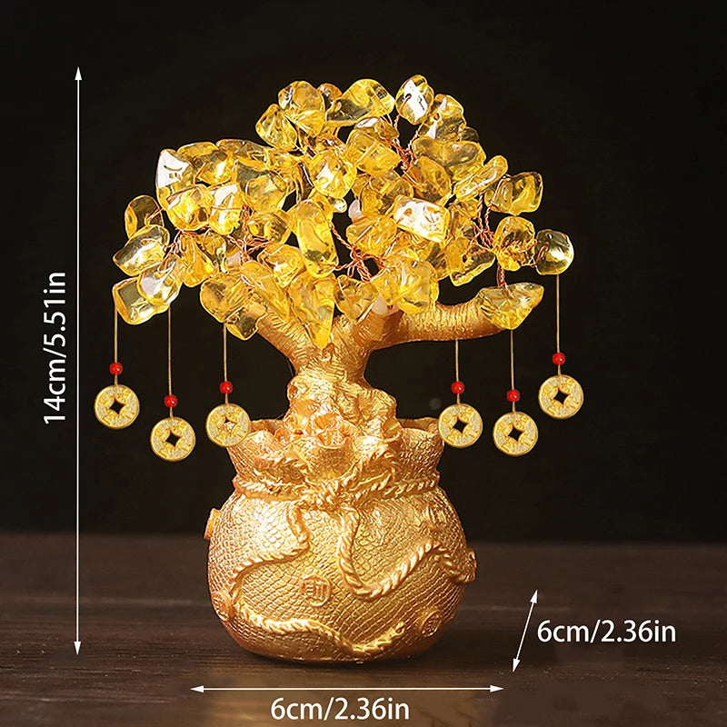 Yellow Crystal Money Tree Feng Shui Lucky Wealth Ornament
