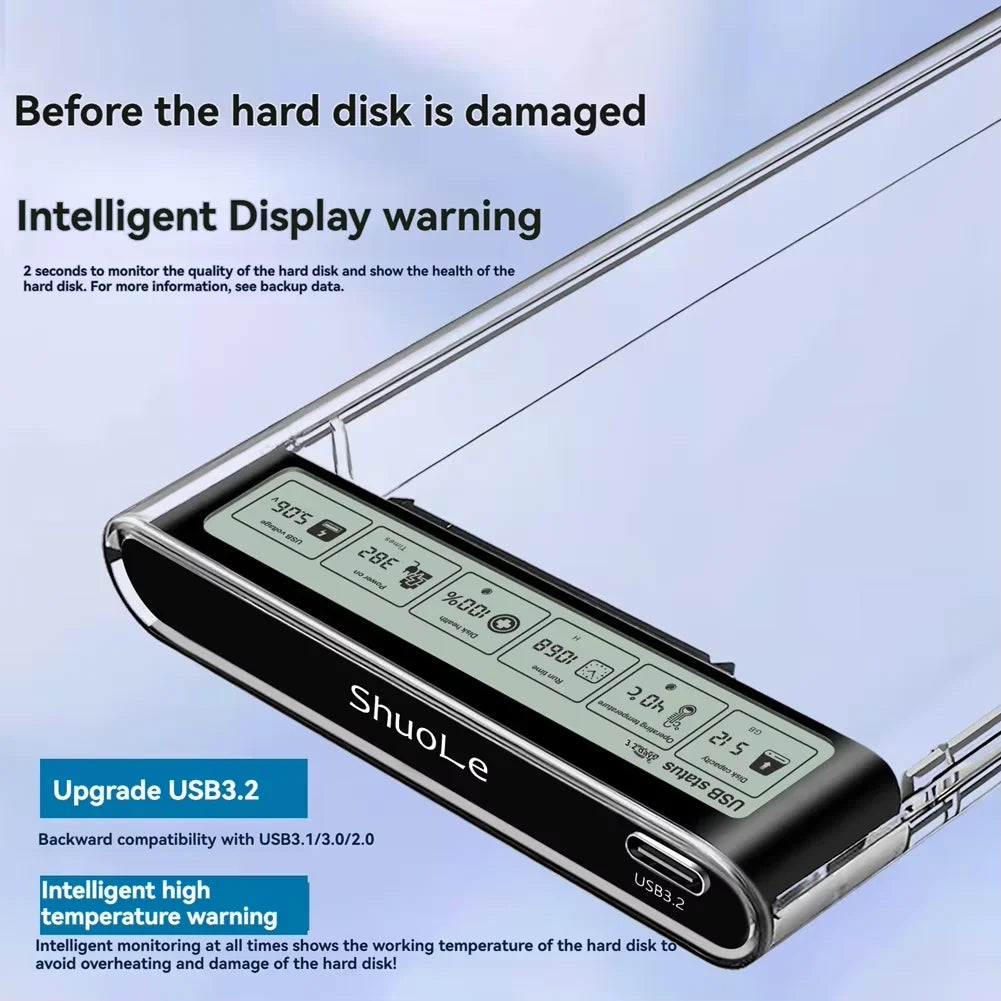 2.5" HDD SSD Enclosure USB 3.2 Gen2 Smart Display – 5Gbps Hard Drive Enclosure PRIMED