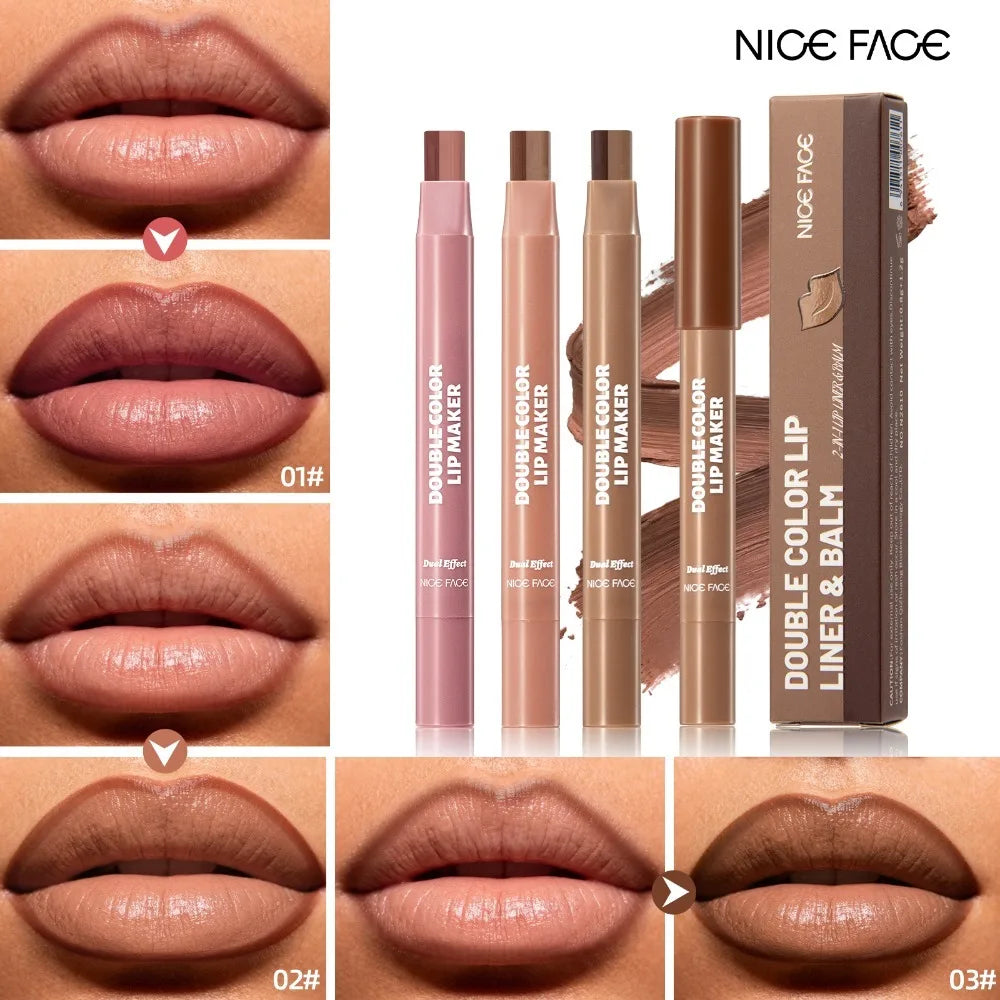 Dual-Color Lip Liner Pencil – Matte Creamy Precise Contour Lip Liner Pencil PRIMED
