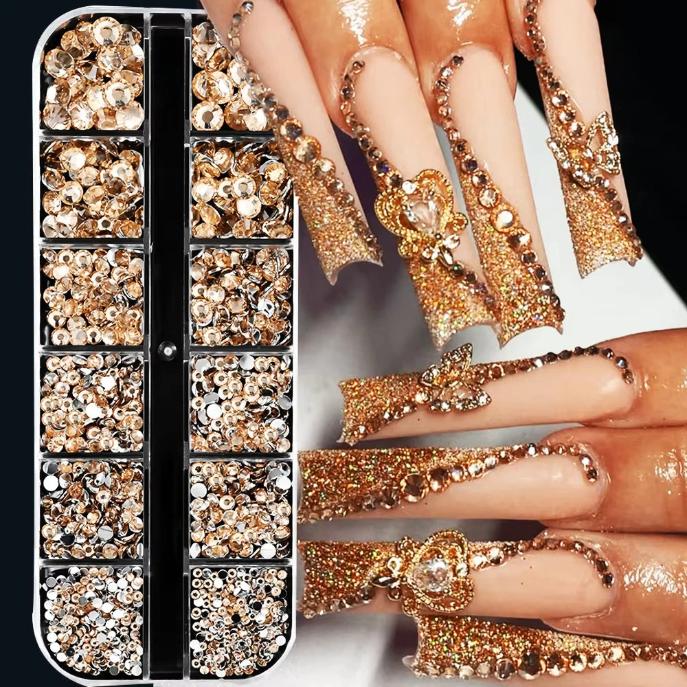 Mixed Size Flatback Glass Rhinestones 12-Grid Box SS6–SS30