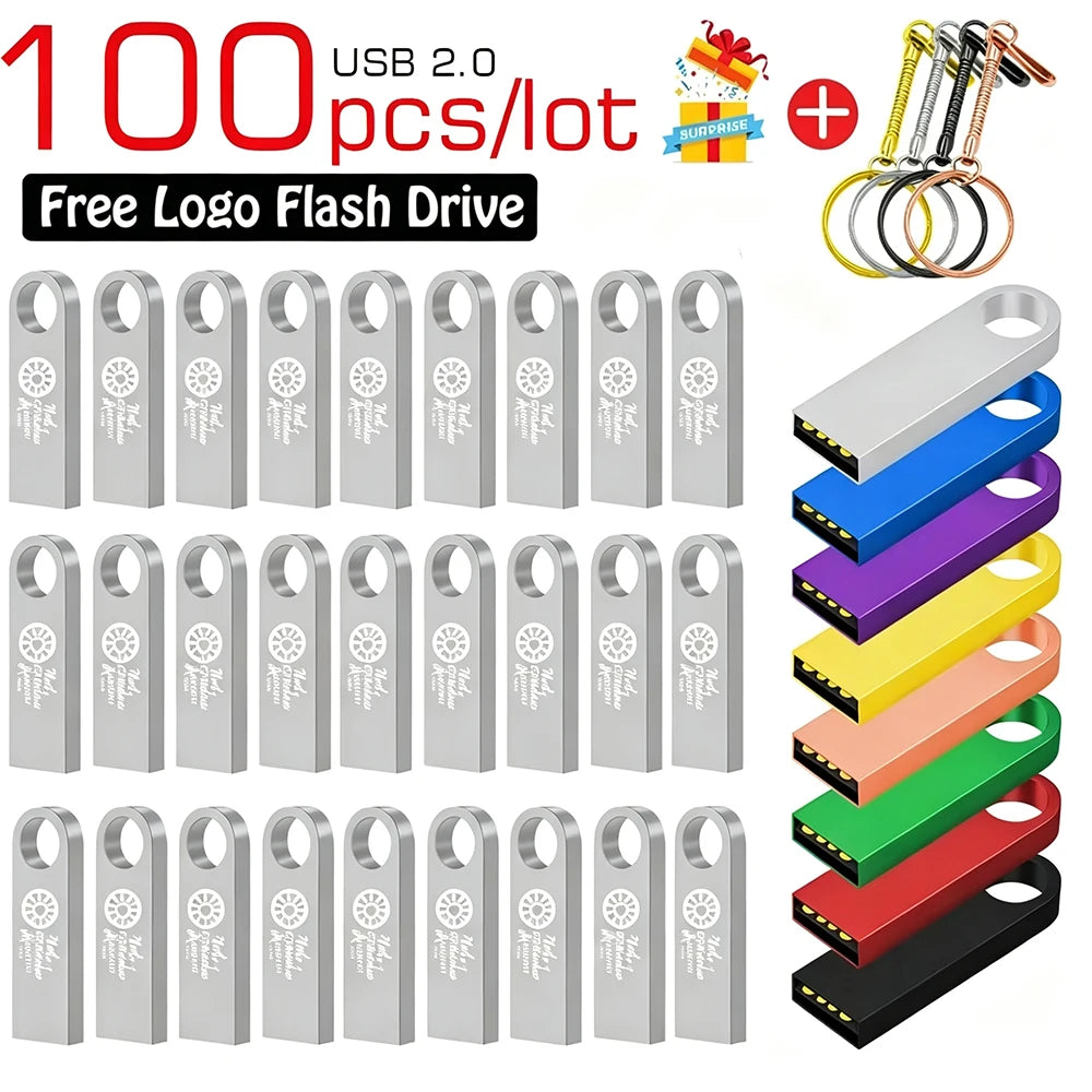 100-Pack Metal USB 2.0 Flash Drives | Custom Logo | 4–64GB USB Flash Drives PRIMED