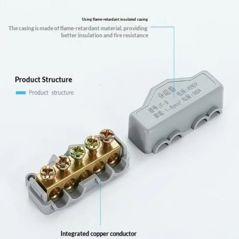 1-in-4 Brass Wire Splitter Terminal Block 60A 400V | F-5 Wire Splitter Terminal PRIMED