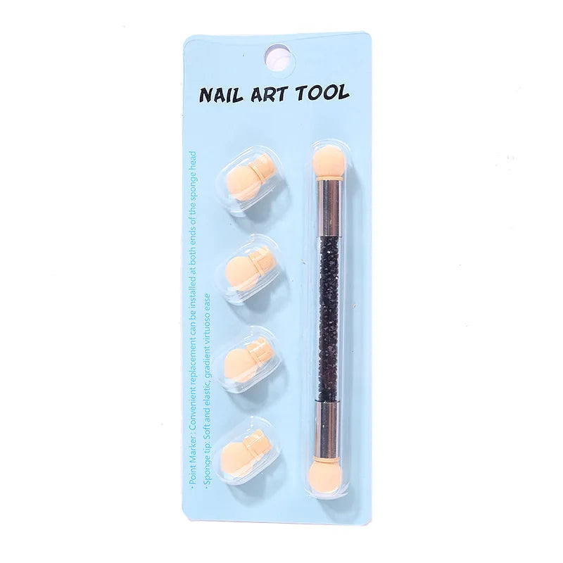 JEARLYU Double-Ended Ombre Nail Sponge Brush + 4 Sponge Heads