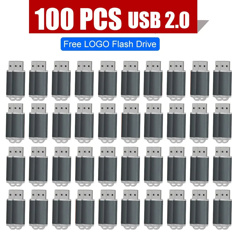 100-Pack Custom Logo Metal USB 2.0 Flash Drive 128MB–128GB