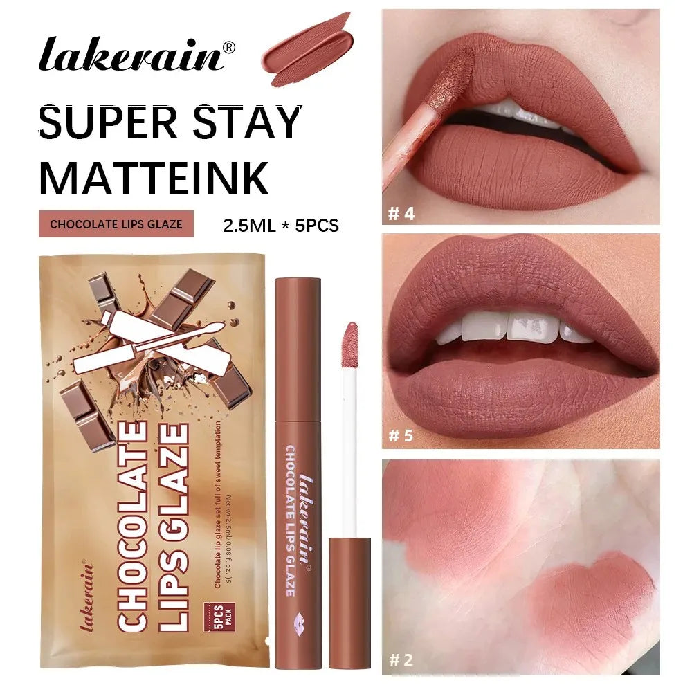 Lakerain Velvet Matte Lip Glaze Set – 5 Shades, Waterproof Matte Lip Glaze Set PRIMED