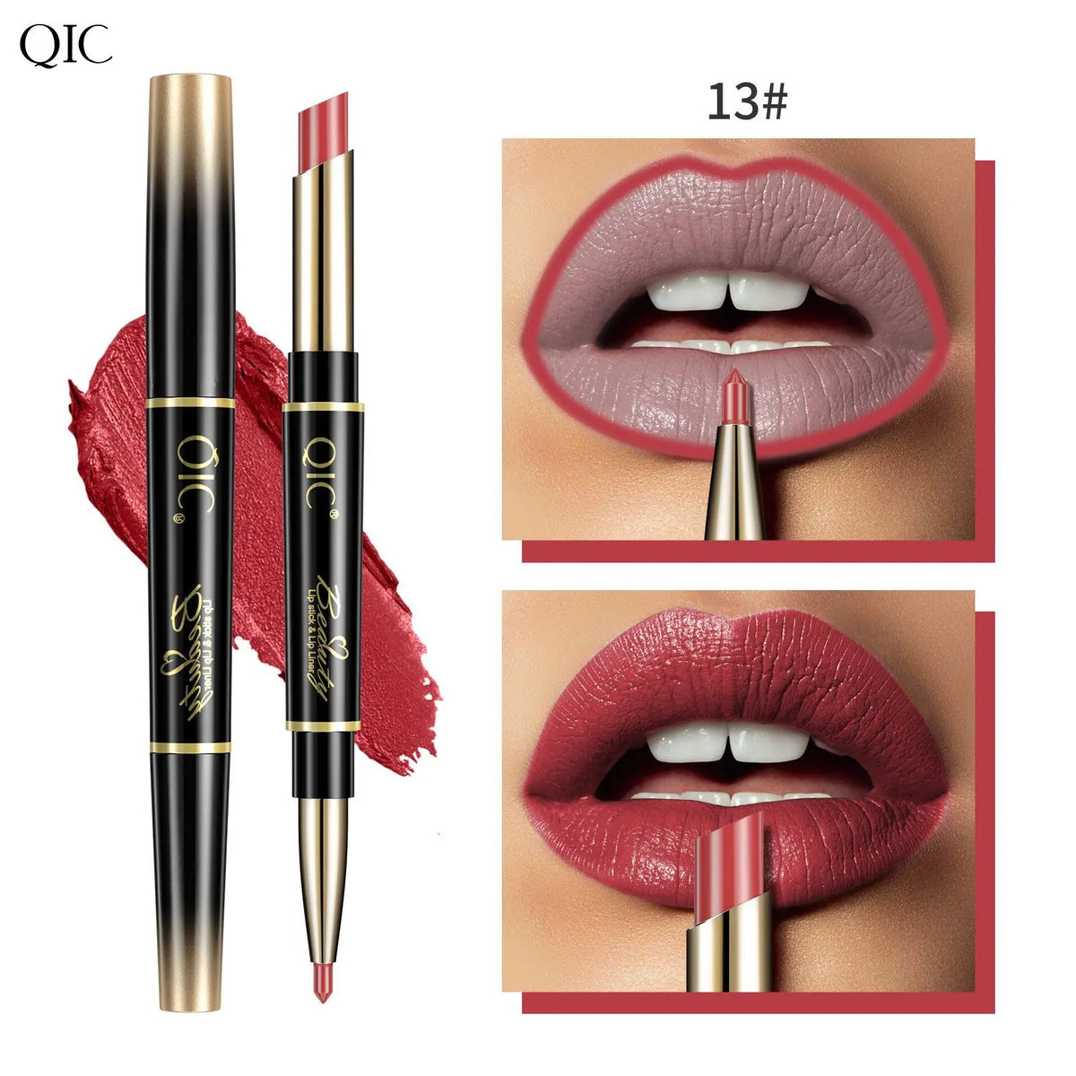 QIC 2-in-1 Waterproof Matte Lip Liner & Lipstick Pencil Lip Liner Lipstick PRIMED 13