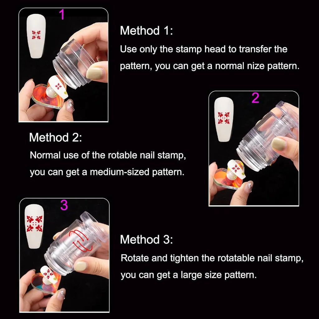 Rotatable Clear Silicone Nail Art Stamper & Scraper Set Nail Art Stamper PRIMED