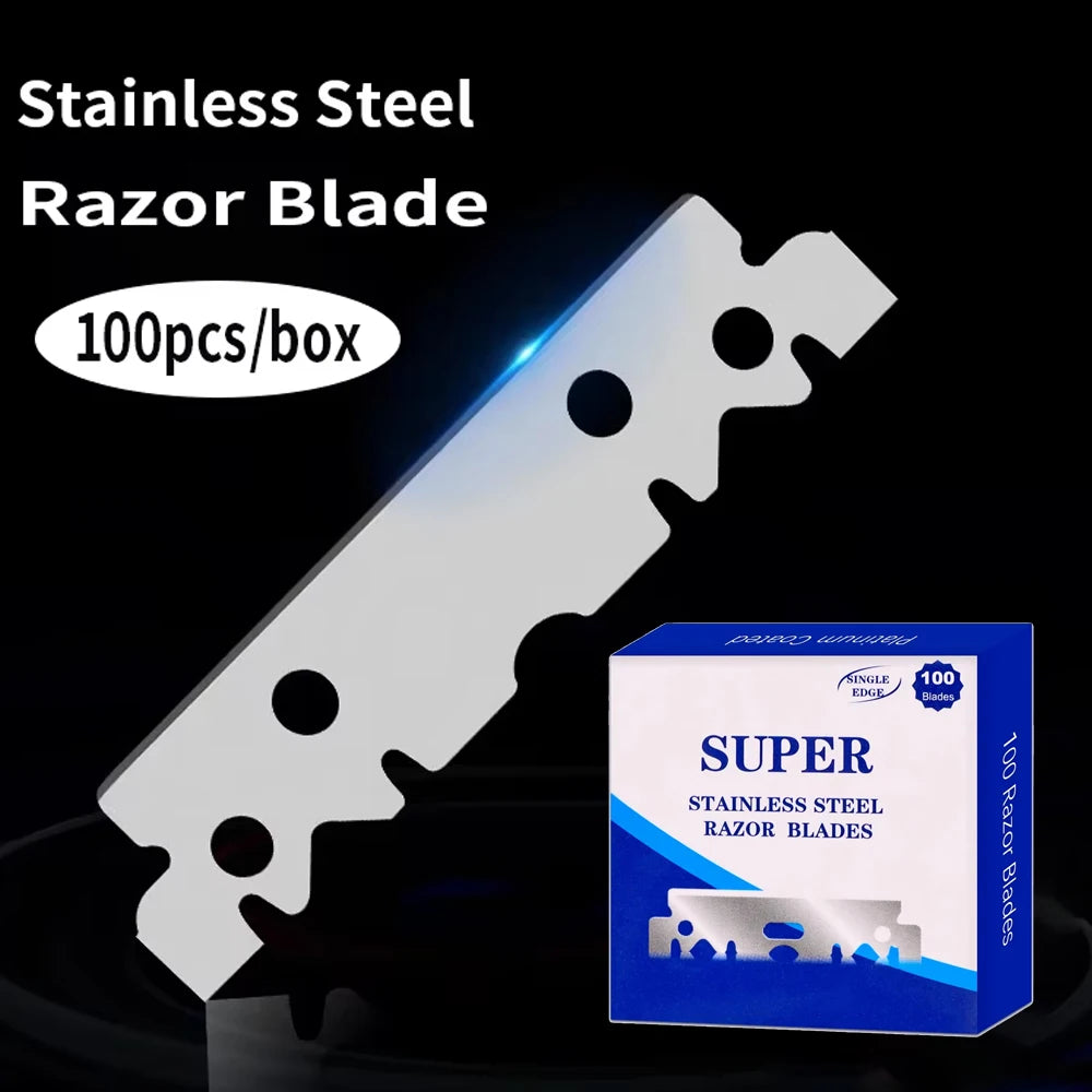 BARBERTOP 100-Pack Stainless Steel Safety Razor Blades for Men