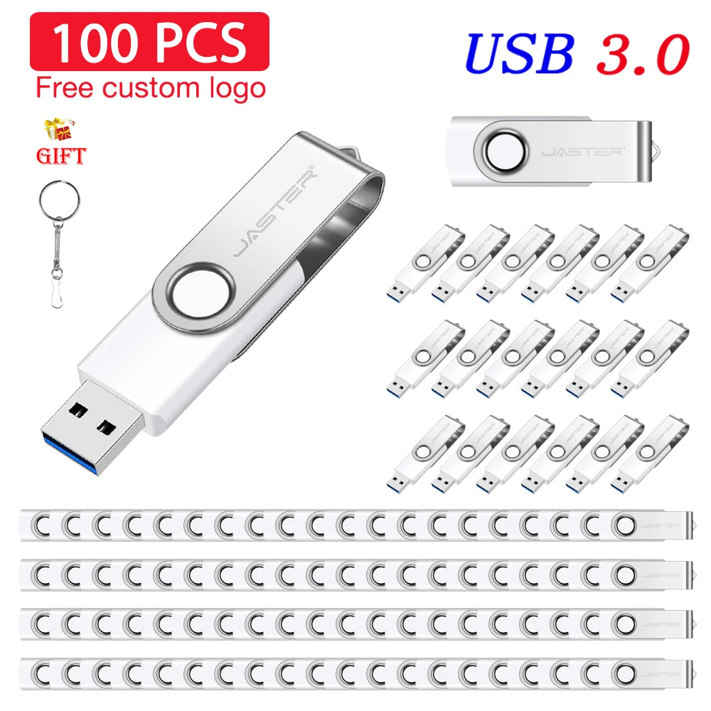JASTER 100-Pack USB 3.0 Flash Drives 4GB–128GB + Key Chain USB Flash Drive PRIMED