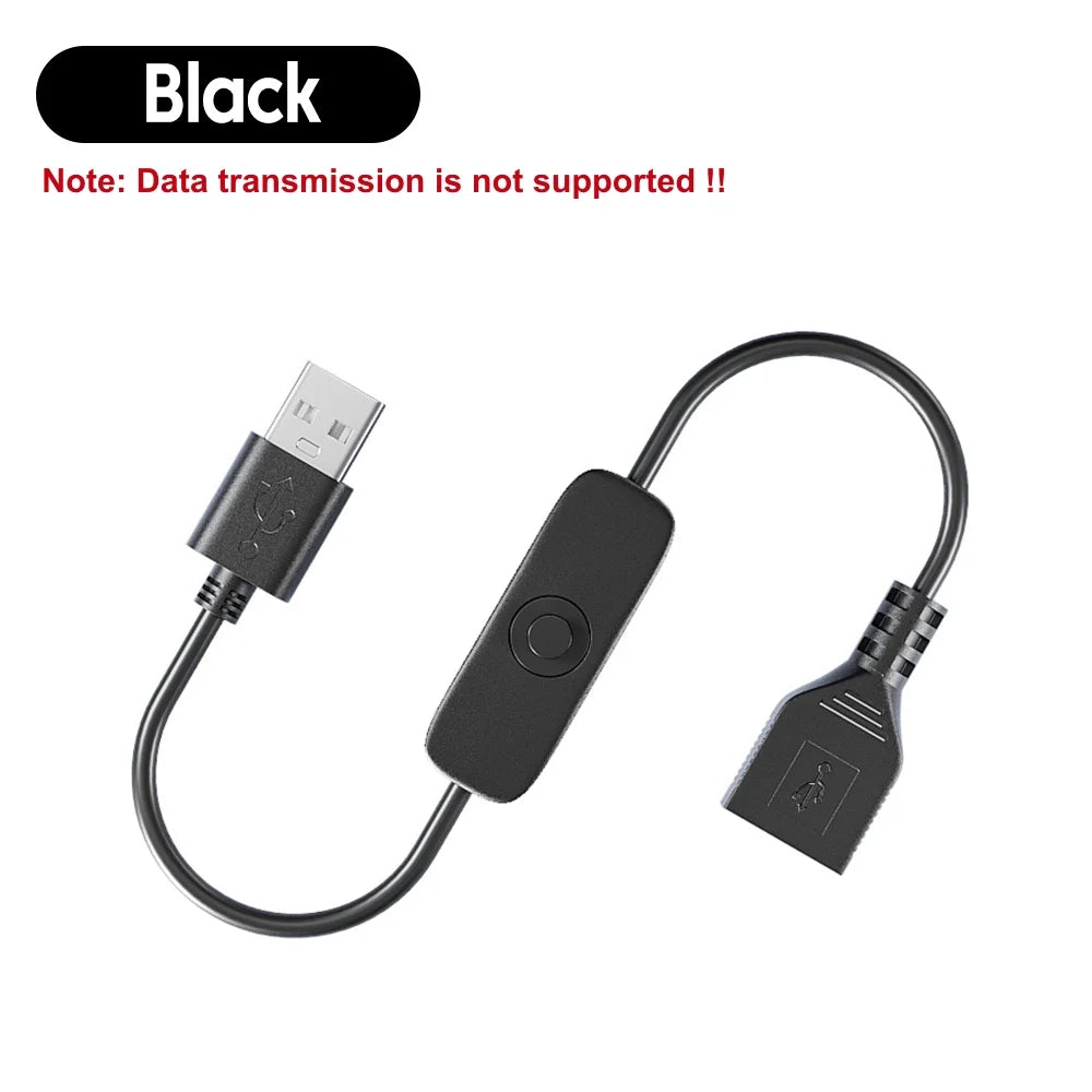 USB 2.0 Extension Cable with Inline Switch for Fan & LED Light USB Switch Cable PRIMED Black 25cm