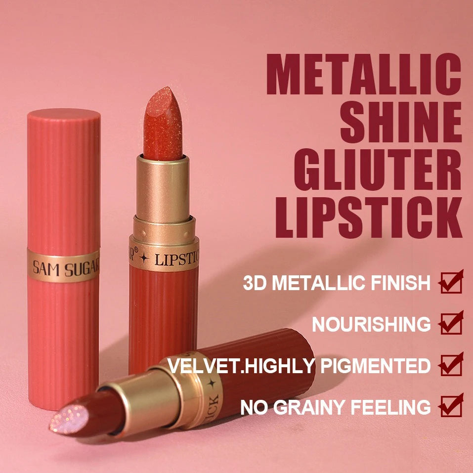 Pearlescent Glitter Velvet Lipstick – Waterproof Metallic Lip Gloss Glitter Lip Gloss PRIMED