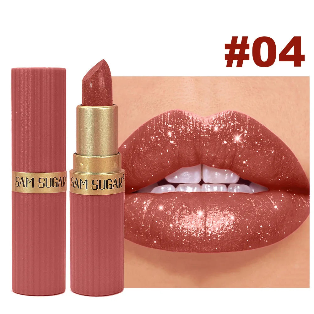 Pearlescent Glitter Velvet Lipstick – Waterproof Metallic Lip Gloss Glitter Lip Gloss PRIMED 04