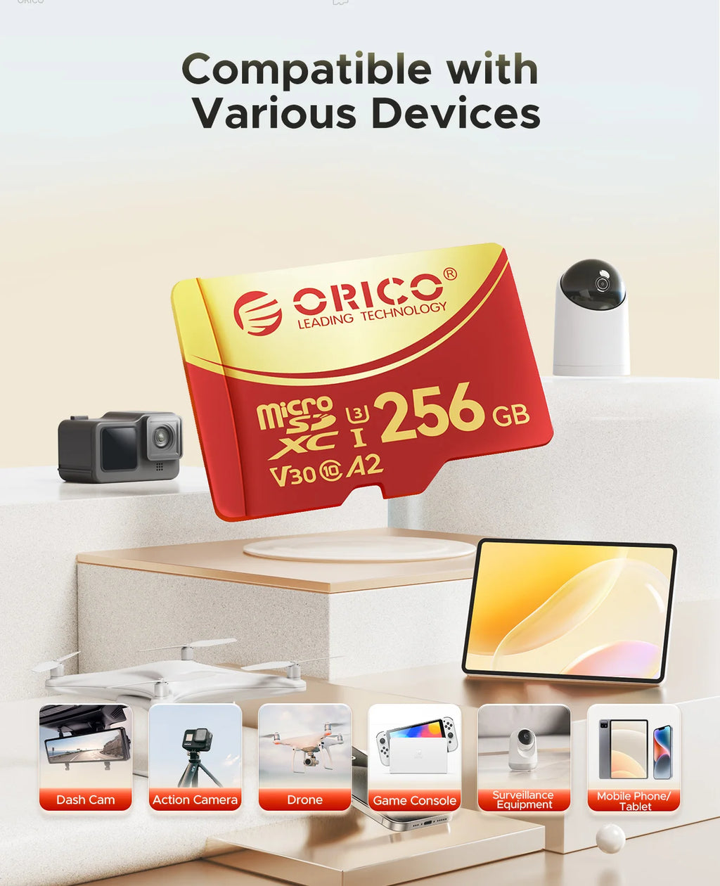 ORICO 2-Pack microSDXC 100MB/s 4K UHD U3 V30 A1 TF Card microSD Memory Card PRIMED