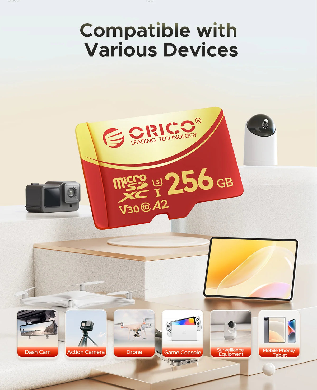 ORICO 2-Pack microSDXC 100MB/s 4K UHD U3 V30 A1 TF Card microSD Memory Card PRIMED