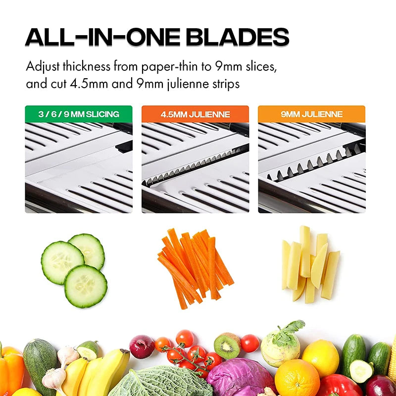 LMETJMA Adjustable Mandoline Slicer – Stainless Steel Vegetable Cutter Mandoline Slicer PRIMED
