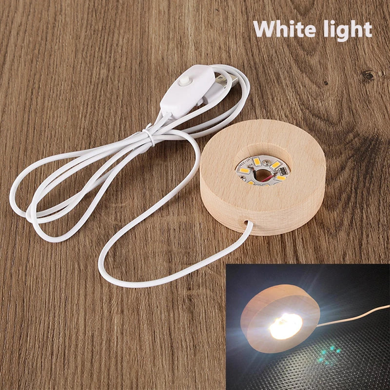USB Wooden LED Light Base 6cm | Rotating Display Stand
