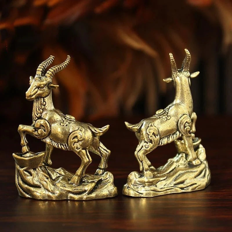 Vintage Feng Shui Brass Goat Figurine – Lucky Zodiac Ornament