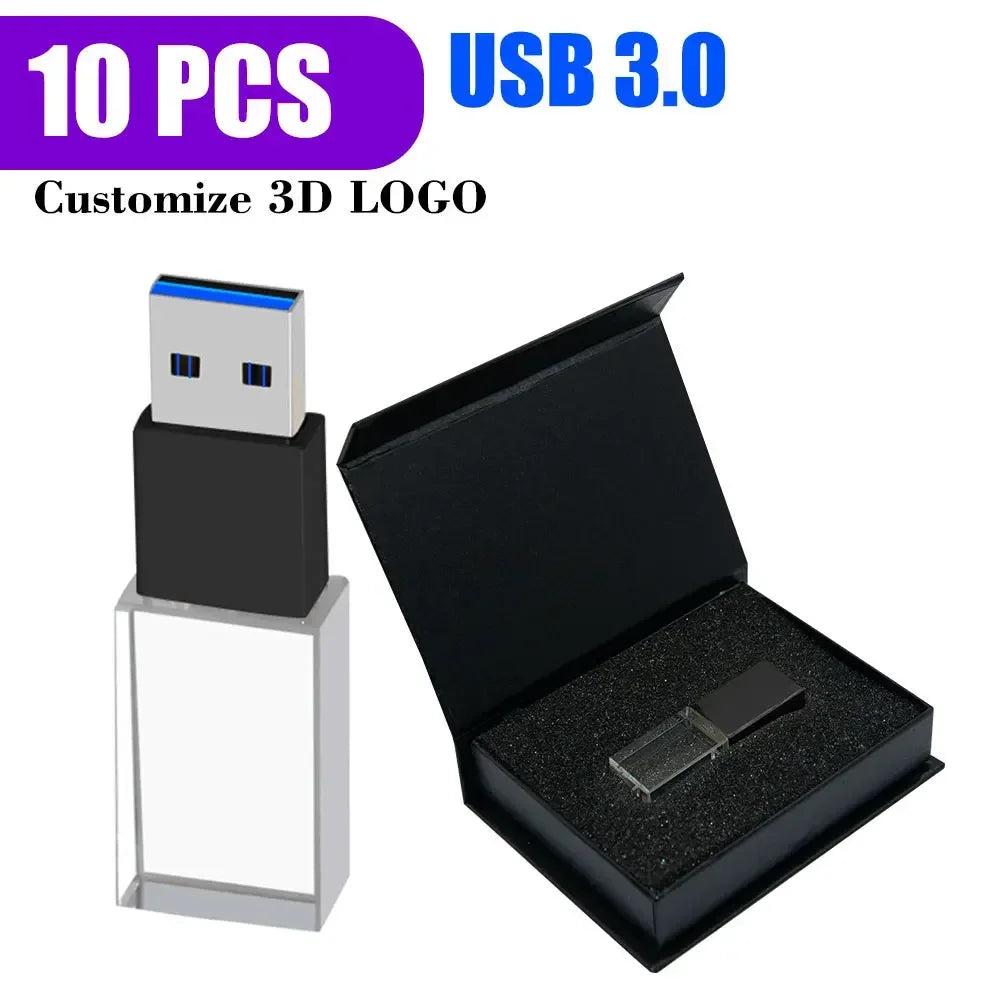 10-Pack Custom Logo Crystal USB 3.0 Flash Drives 8GB–128GB USB Flash Drive PRIMED 64GBX10PCS black with box