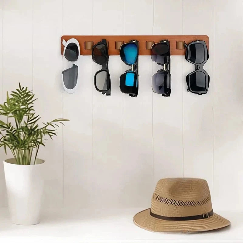 Wooden Wall-Mounted Eyeglass & Sunglasses Display Rack