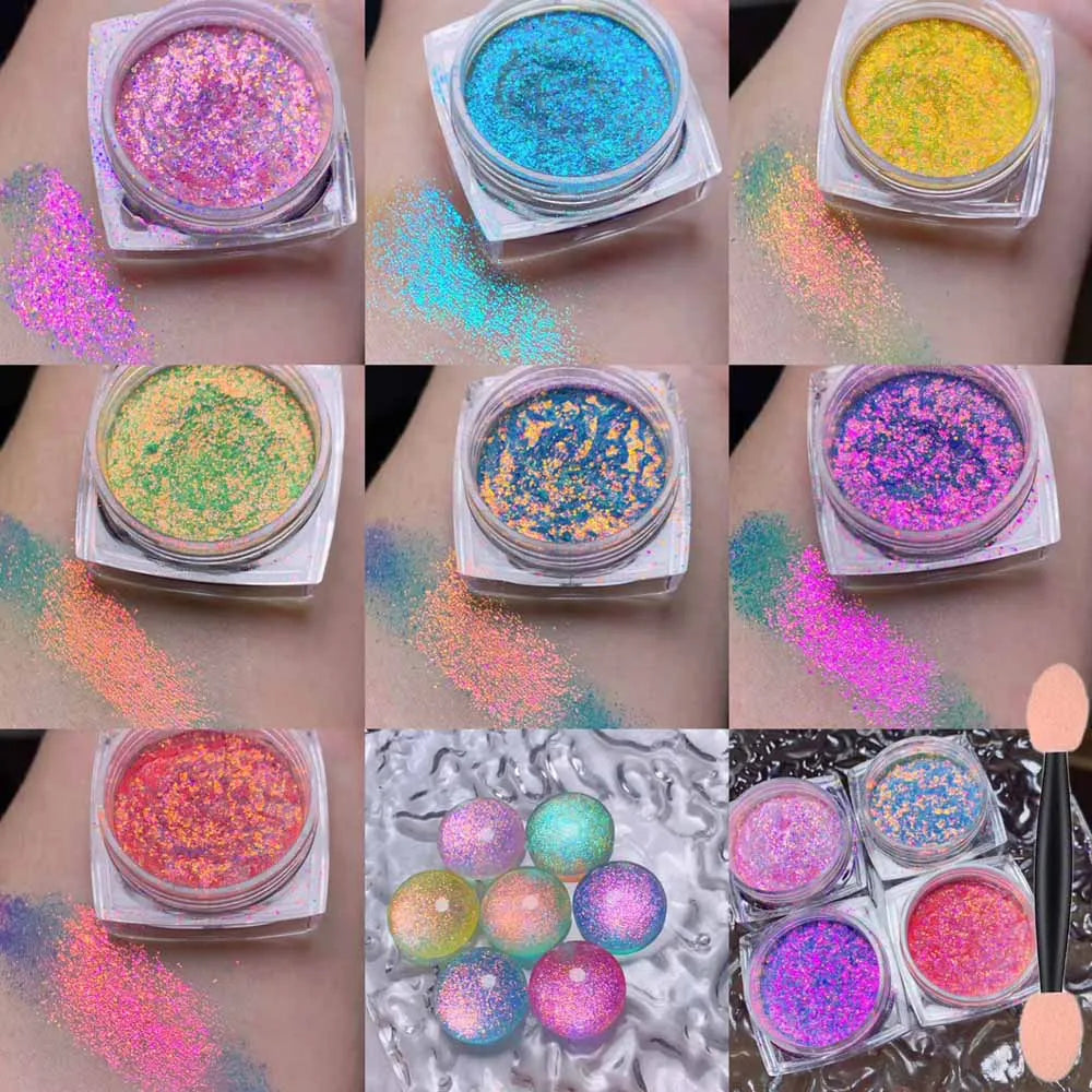 8-Color Iridescent Aurora Chameleon Nail Glitter Powder Nail Glitter Powder PRIMED