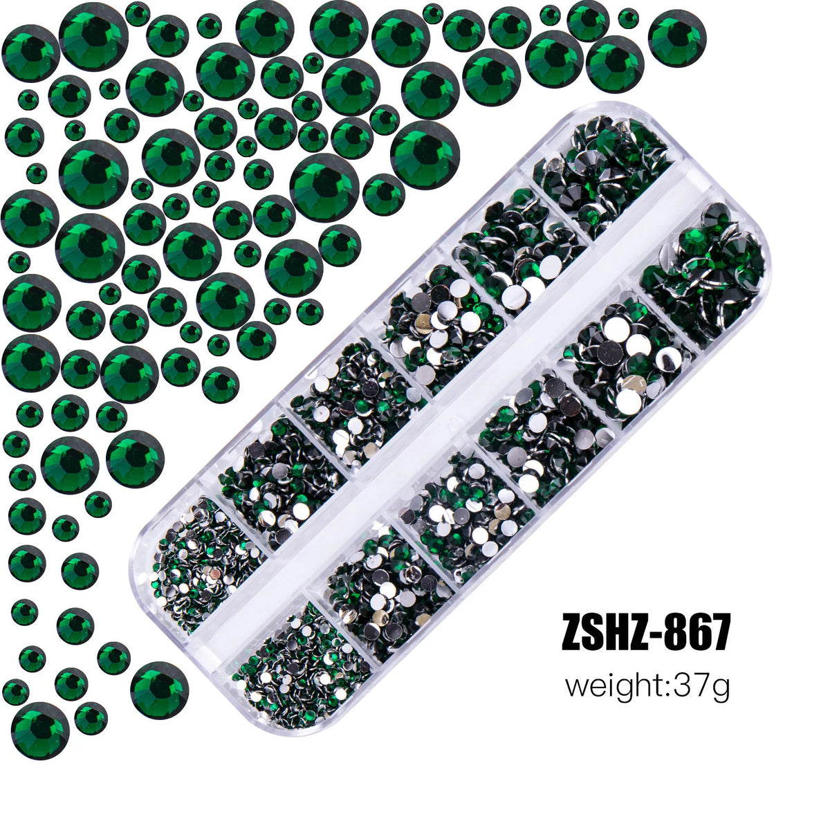 Mixed Size Flatback Glass Rhinestones 12-Grid Box SS6–SS30