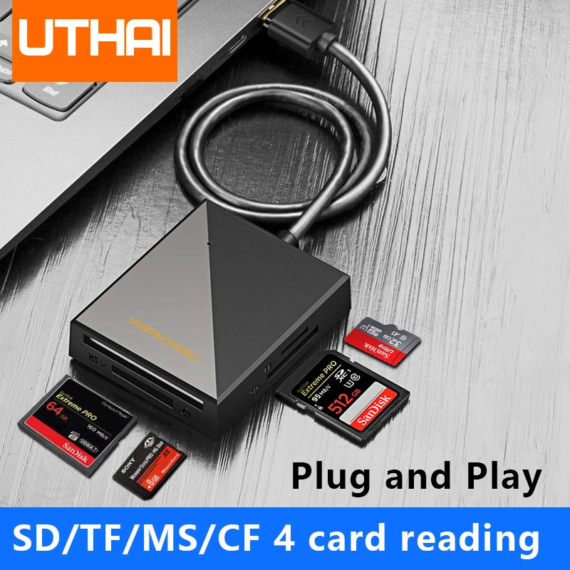 UTHAI 4-in-1 USB 3.0 Card Reader – CF MS SD TF Type-C USB Card Reader PRIMED