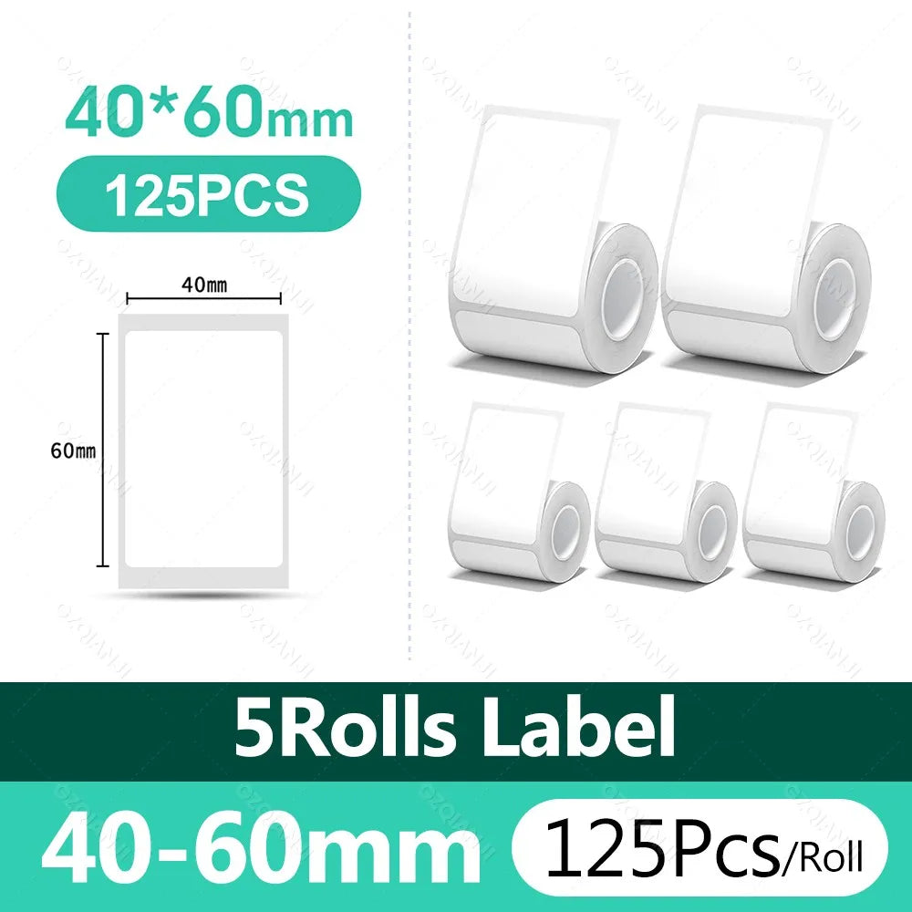 Niimbot White Thermal Label Paper 5/10 Rolls | B1 B21 B3S Thermal Label Rolls PRIMED 5Rolls WH 40-60mm