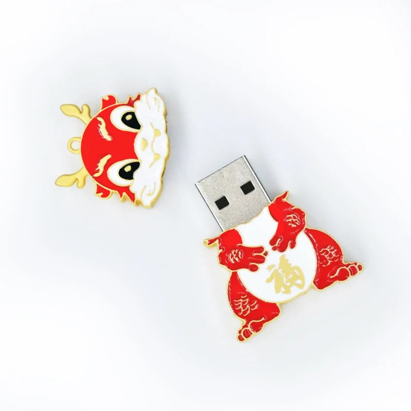 Cute Dragon Metal USB Flash Drive 8GB–64GB | Cartoon Pen Drive USB Flash Drive PRIMED 128GB-1pcs Red