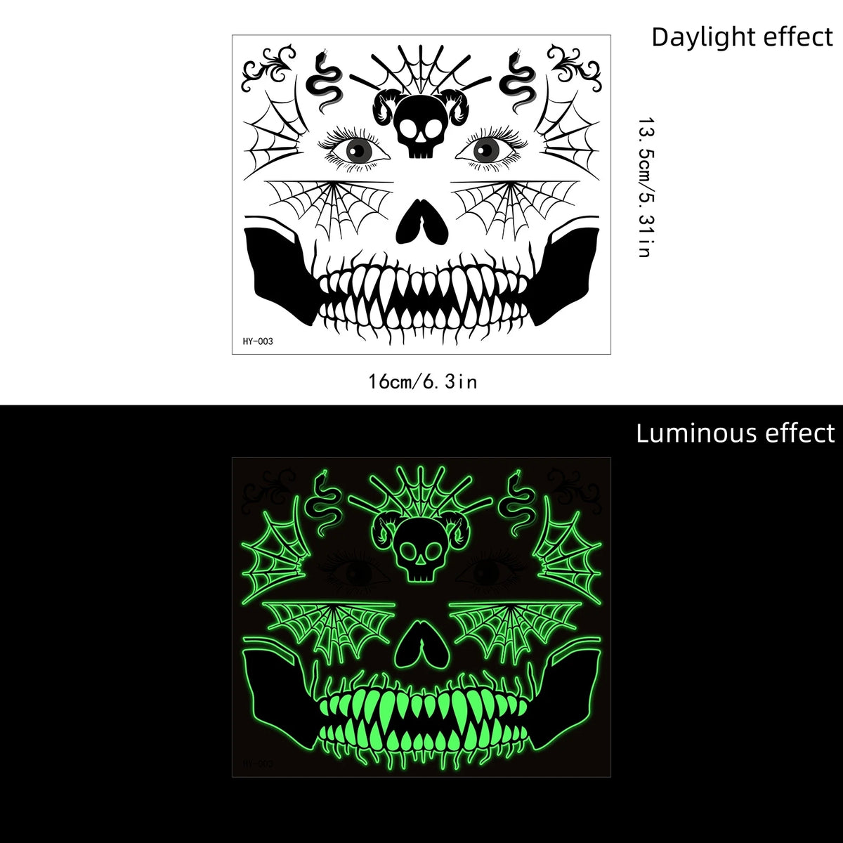 Halloween Glow in the Dark Mouth Temporary Tattoos | Eco-Friendly Temporary Face Tattoo PRIMED HY-003