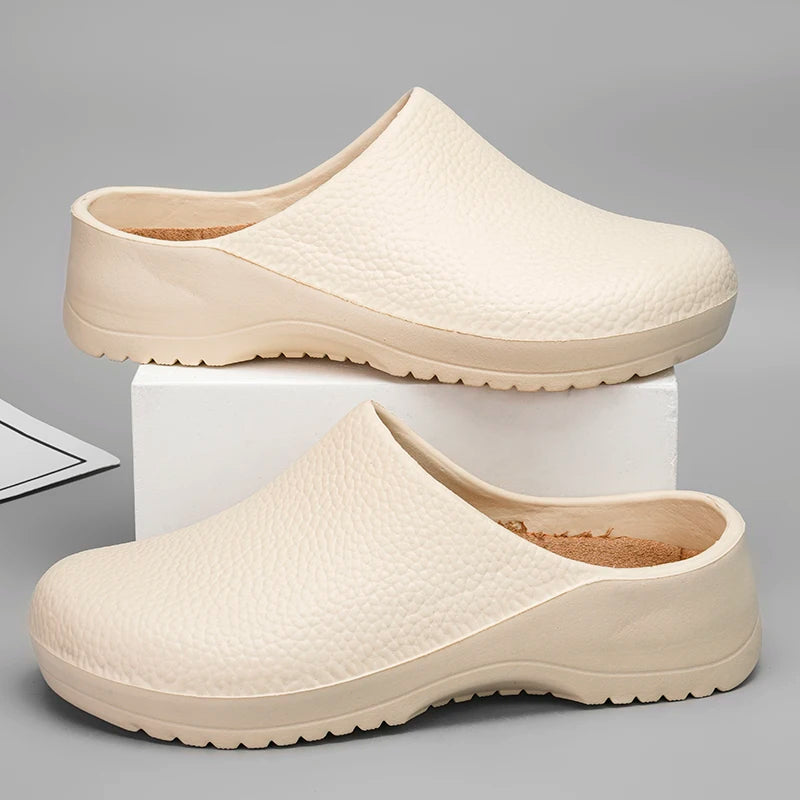 Non-Slip Waterproof Chef Clogs – Lightweight Kitchen Work Shoes Kitchen Safety Clogs PRIMED Beige 36-37