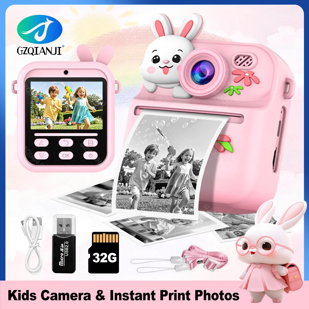 Kids Instant Print Camera 1080P HD Dual Lens 58mm Thermal Printer Kids Instant Camera PRIMED
