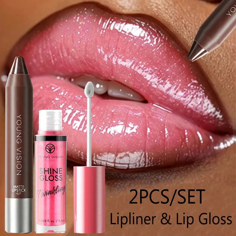 Shimmer Lip Gloss & Matte Lip Liner Set | Gradient Lip Look