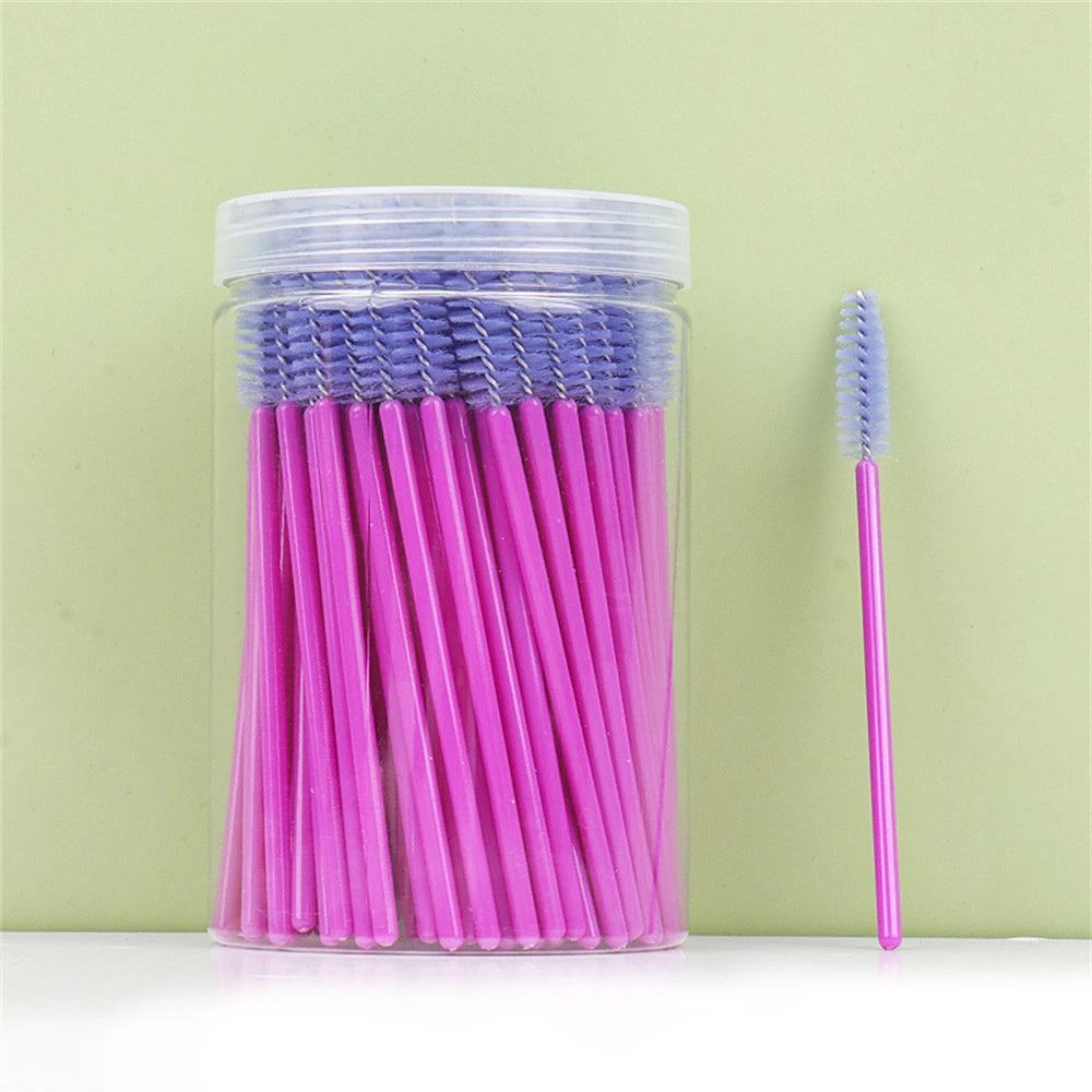 100 Pcs Spoolie Brushes – Eyelash Extension Makeup Tools Spoolie Brush Set PRIMED rose purple