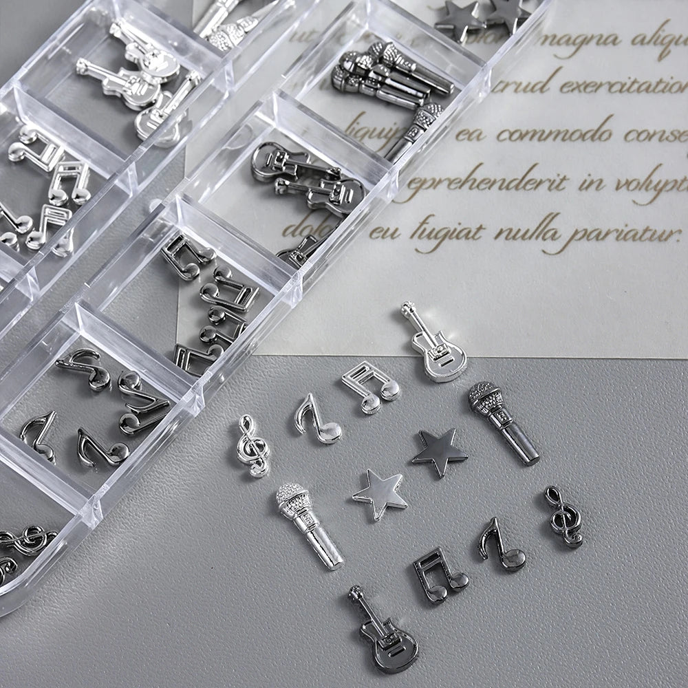 Music Note Guitar Nail Art Charms 12-Grid | Gold & Silver Nail Art Charms PRIMED