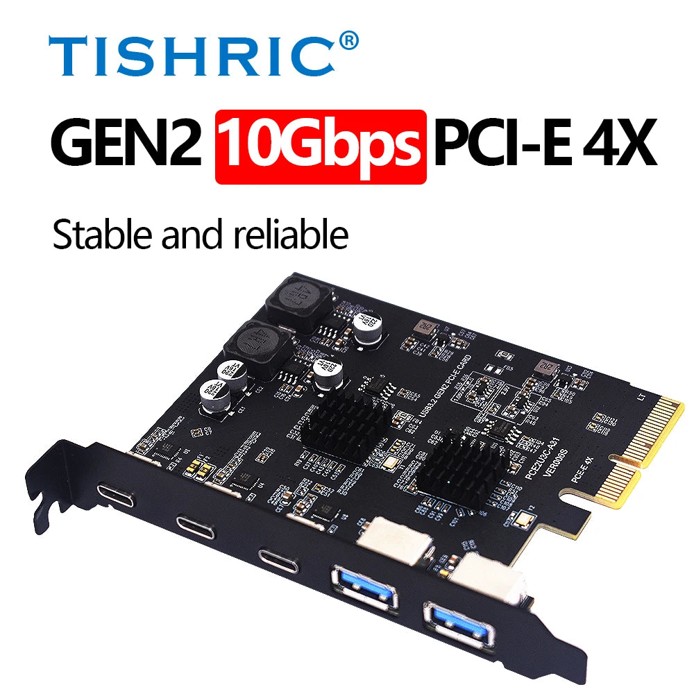 TISHRIC 10Gbps PCIe USB 3.2 Type-C Expansion Card 1–5 Port PCIe USB Expansion Card PRIMED 4X 2 USB 3 Type C China Mainland