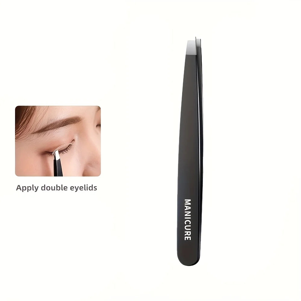 Stainless Steel Tweezer Set – Slant, Point, Flat & Hook Tips Eyebrow Tweezer Set PRIMED