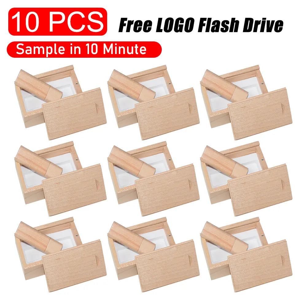 10-Pack Wooden USB Flash Drives Custom Logo Gift 4–32GB USB Flash Drive Set PRIMED