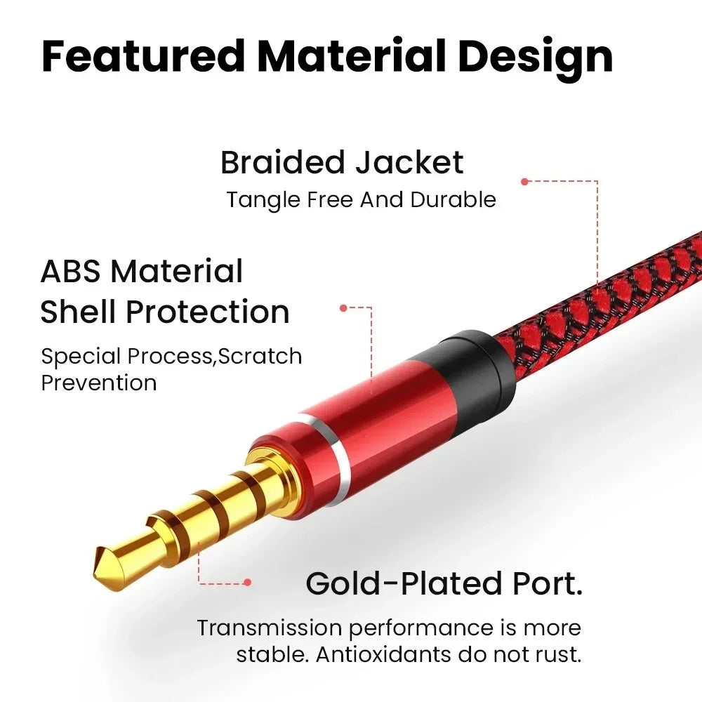 1.5m Braided 3.5mm Male to Male AUX Audio Cable – Universal AUX Audio Cable PRIMED