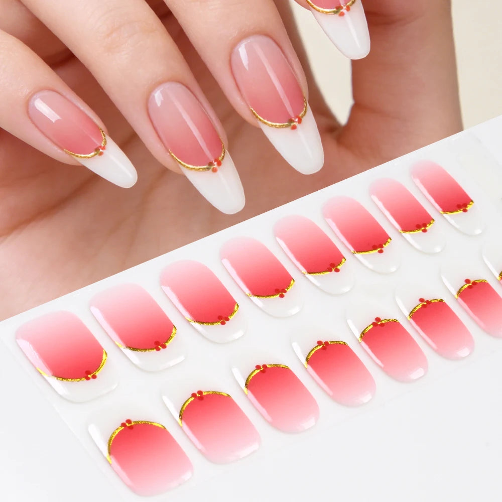 Semi-Cured UV Gel Nail Stickers – French Full Cover Waterproof