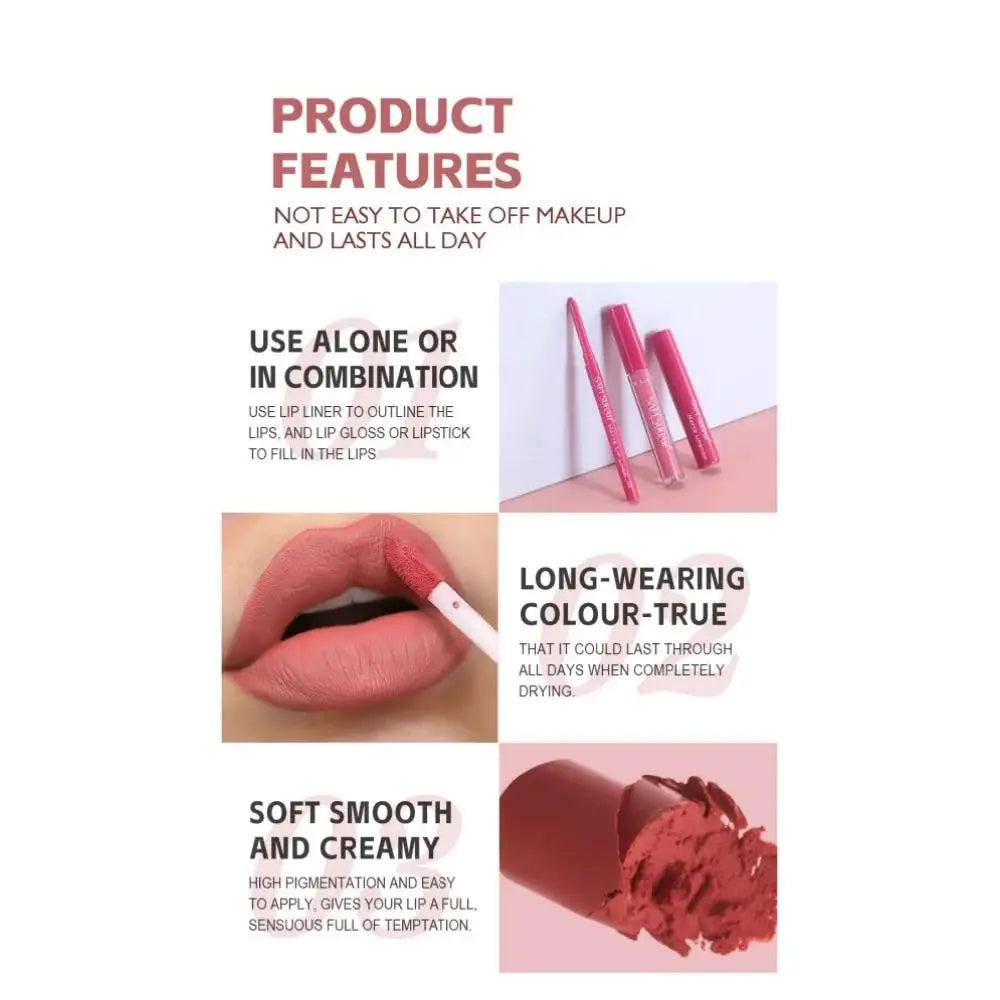 SAM SUGAR 3-in-1 Matte Lip Kit | Long-Lasting Waterproof Set Matte Lip Set PRIMED