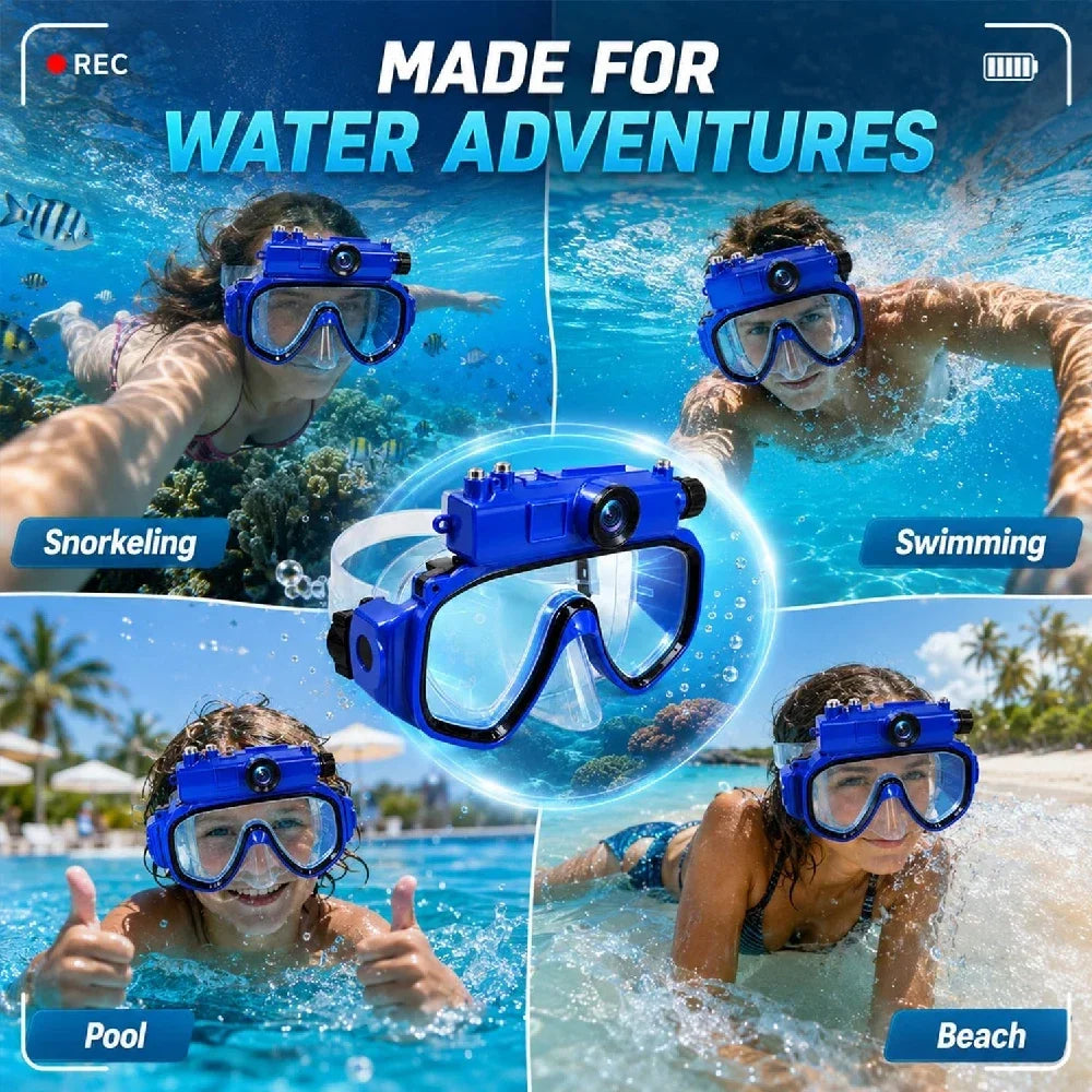 Snorkeling Mask with 2K Camera, 100° Wide Angle & 64GB Card