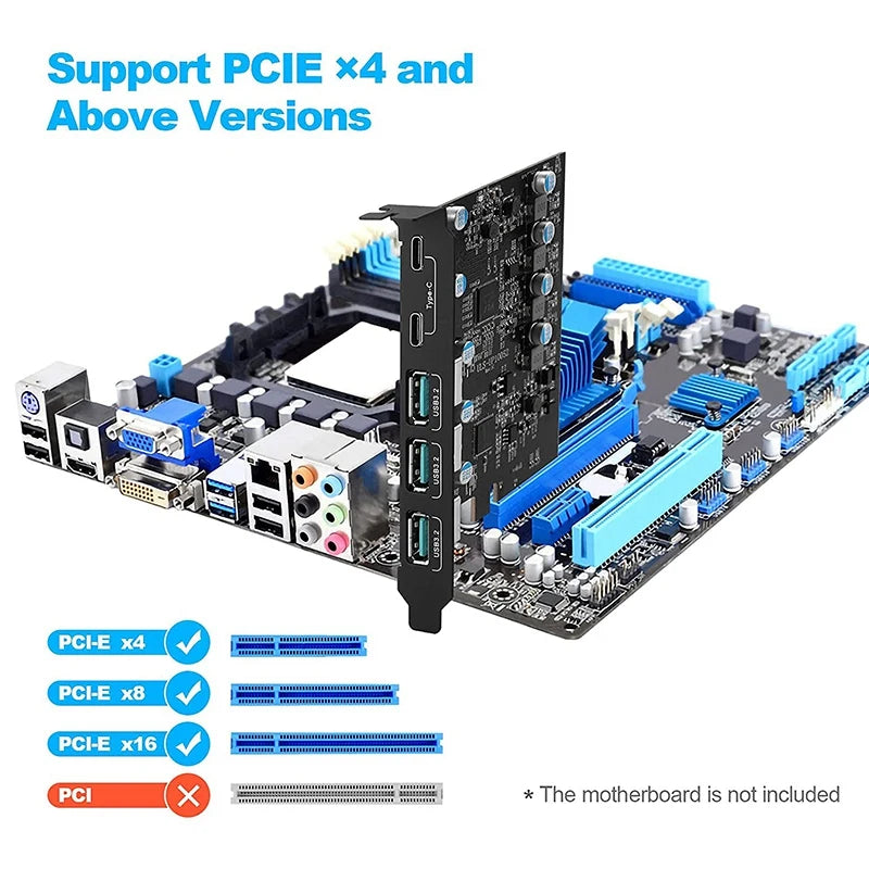 USB 3.2 Gen 2 PCIe x4 Card – 3x USB-A & 2x USB-C | 10Gbps USB Expansion Card PRIMED