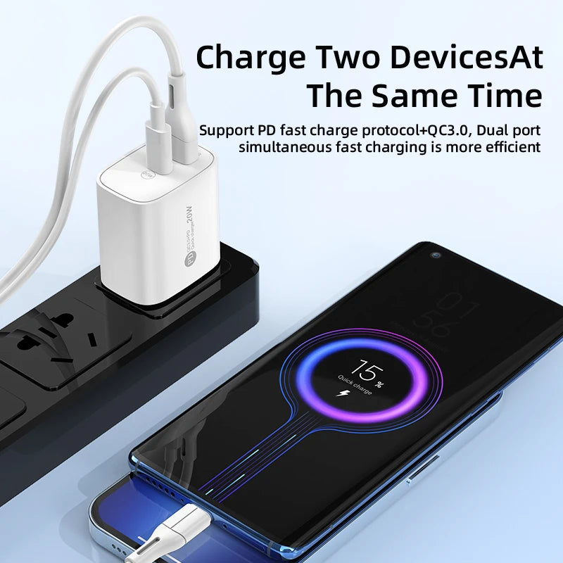 PD 20W Dual Port USB-C & USB-A Fast Wall Charger QC3.0 Wall Charger Adapter PRIMED
