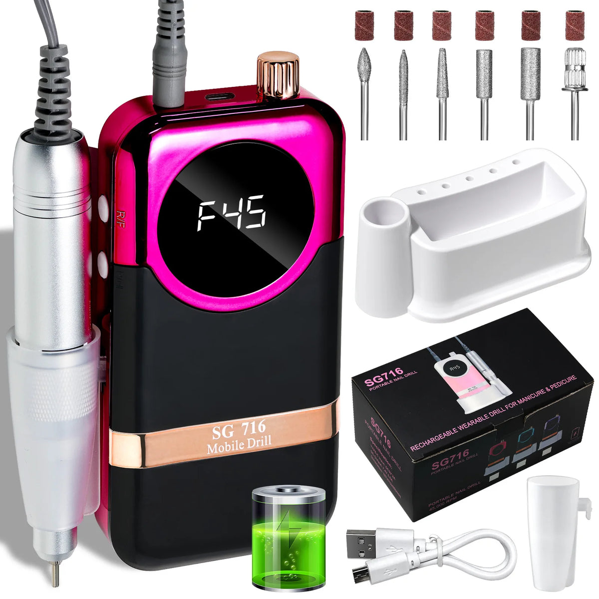 45000 RPM Rechargeable Nail Drill Machine | Portable Sander Electric Nail Drill PRIMED Rose red